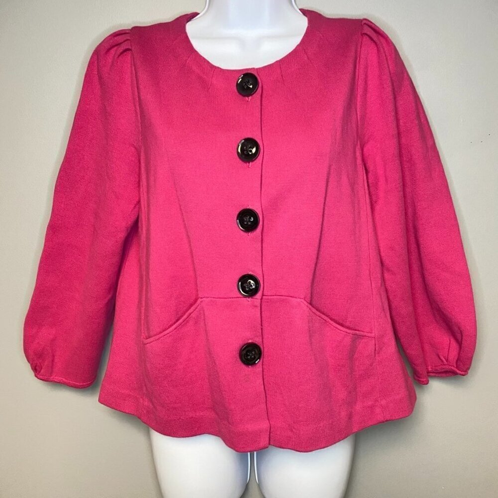 Anne Klein Pink Puff Sleeve Button-Up Stretch Jacket Women's Size M - Picture 1 of 6